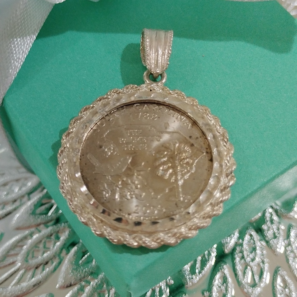 Sterling Silver Framed South Carolina State Quarter  Pendant 925